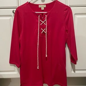 Women’s medium red blouse three-quarter length sleeve.